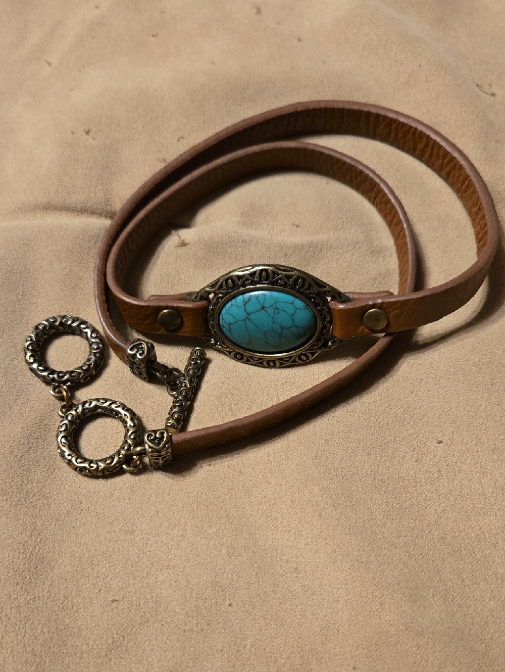 Leather Wrap Bracelet with Turquoise Stone Accent